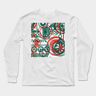 Xmas Baubles 14 -red and green  lino print Long Sleeve T-Shirt